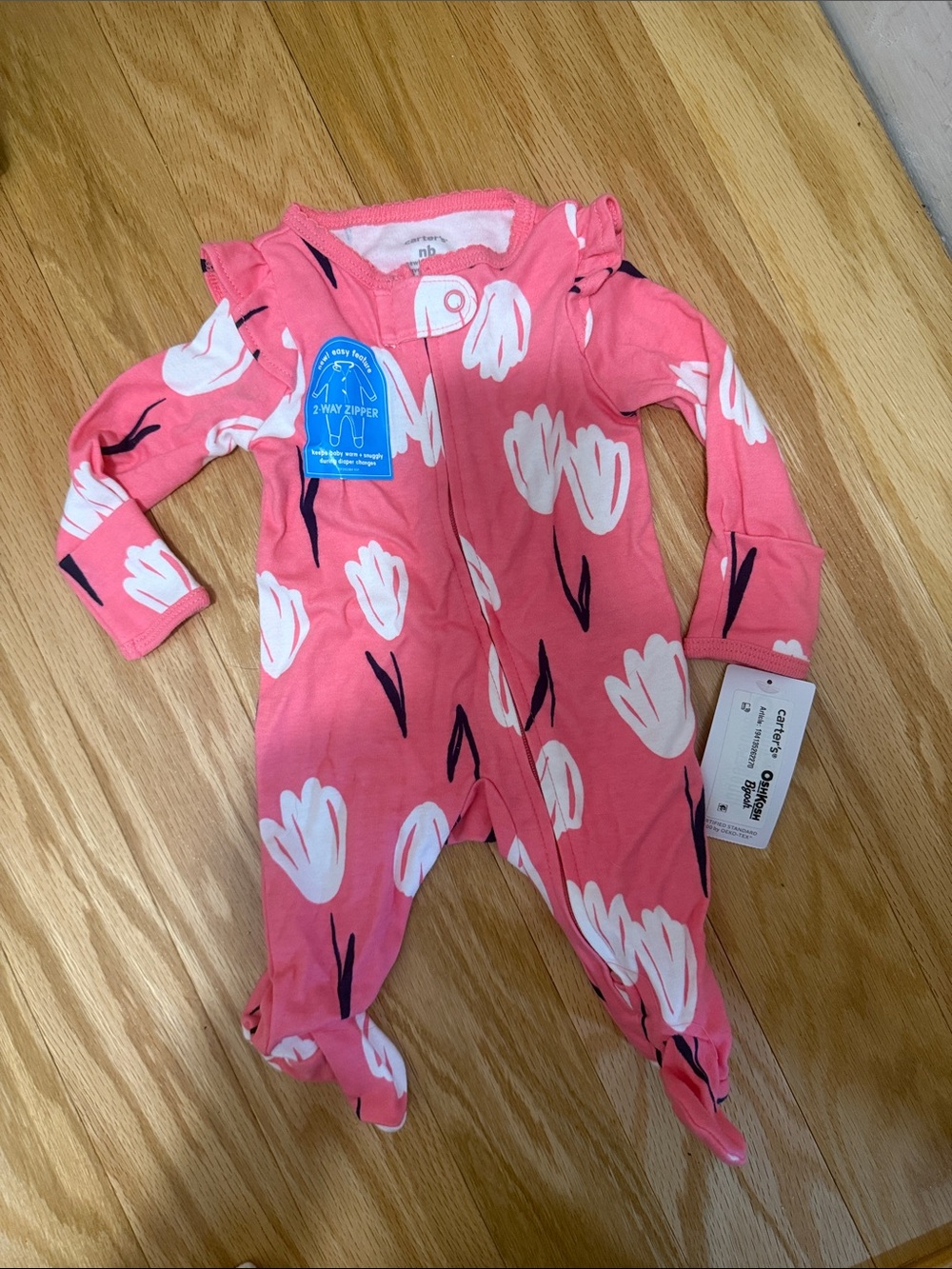 Carter's Pink Tulip-Print Footed One-Piece Pajamas